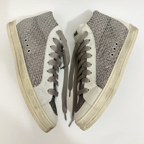 P448 Skate Glitter Sneakers Silver Gray High Top Lace Up - Picture 4 of 9